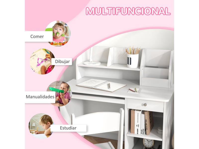  Ensemble bureau et chaise enfant avec rangement blanc 90 x 45 x 90 cm  - Conforama W
