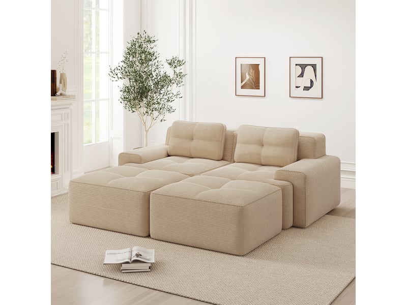  Canapé modulaire 2 places 204x177x69 cm en velours côtelé beige  - Conforama E