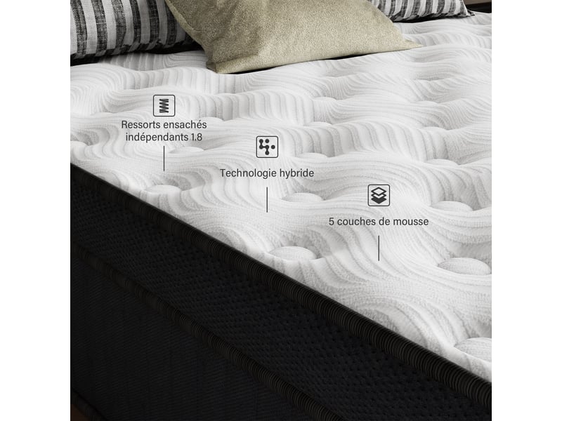  Ensemble matelas ressorts et sommier 90x190, mémoire de forme, ep:25cm  - Conforama B