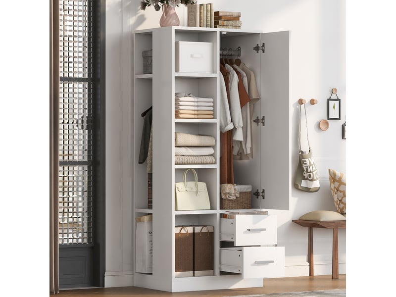  Armoire modenvie 1 porte 70 x 50 x 170 cm 2 tringles 2 tiroirs blanche  - Conforama B