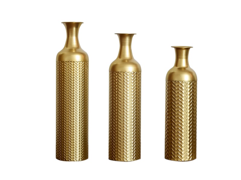  Lot de 3 vases de sol à motifs en relief en métal doré  - Conforama A