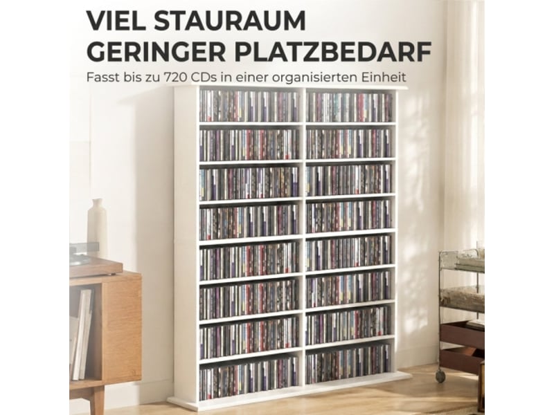 Meuble multimédia blanc 8 niveaux, 12 étagères réglables, 16 compartiments, 720 cd - Conforama B