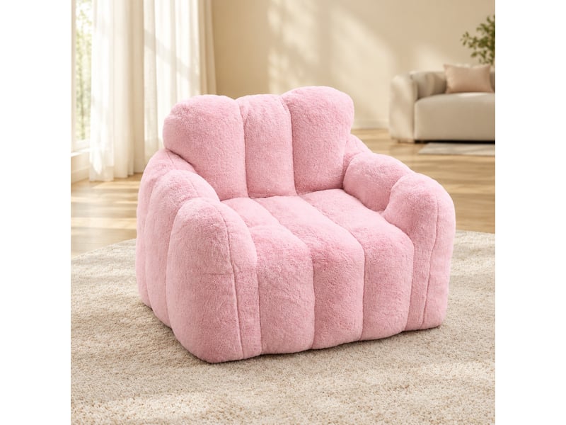  Pouf pour adultes 105x90x75 cm, assise moelleuse, peluche blanc, sans montage, fibres et mousse, facile à déplacer  - Conforama B