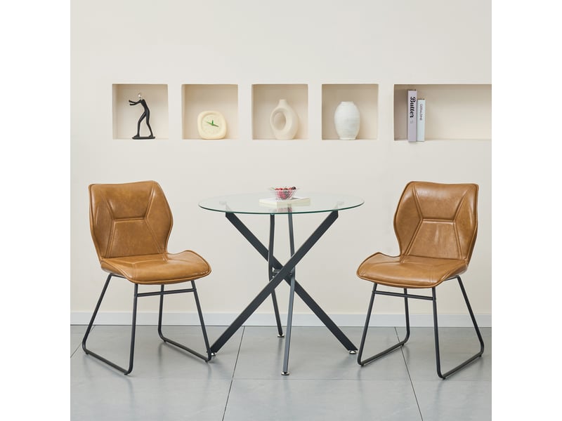  Lot de 2 chaises de salle à manger moderne 60x47x81 cm, design ergonomique, pieds en métal, revêtement en pu, teinte marron, pour cuisine  - Conforama D
