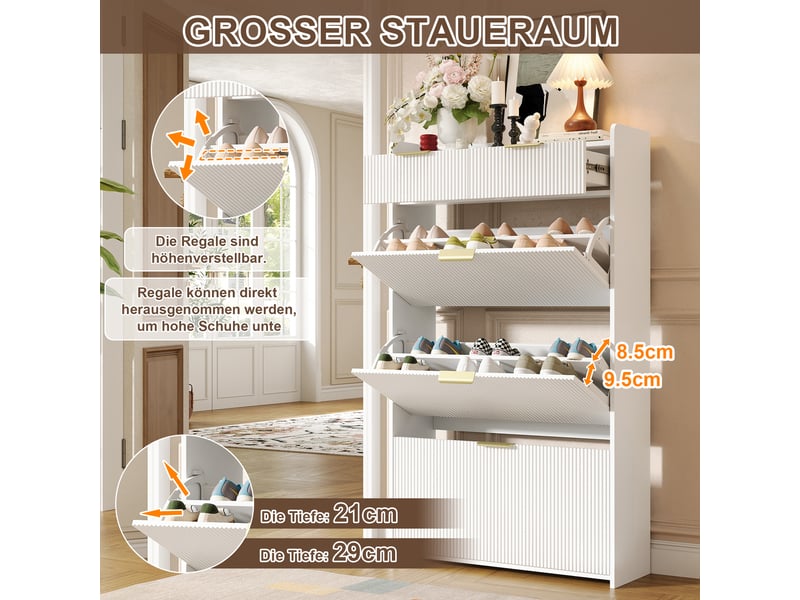  Meuble à chaussures blanc 80 × 25 × 135 cm, panneau de particules, 3 abattants et 2 tiroirs, pour entrée et couloir  - Conforama D