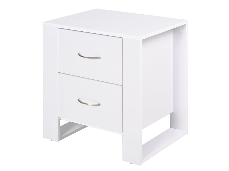  Table de chevet à 2 tiroirs, pieds et socle surélevé, idéale pour la chambre ou le salon. Style moderne, 48 x 39 x 54 cm, blanche.  - Conforama A