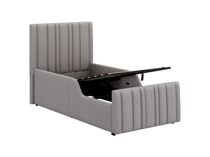  Lit enfant 90x200 lit coffre hydraulique capitonné gris avec sommier  - Conforama R