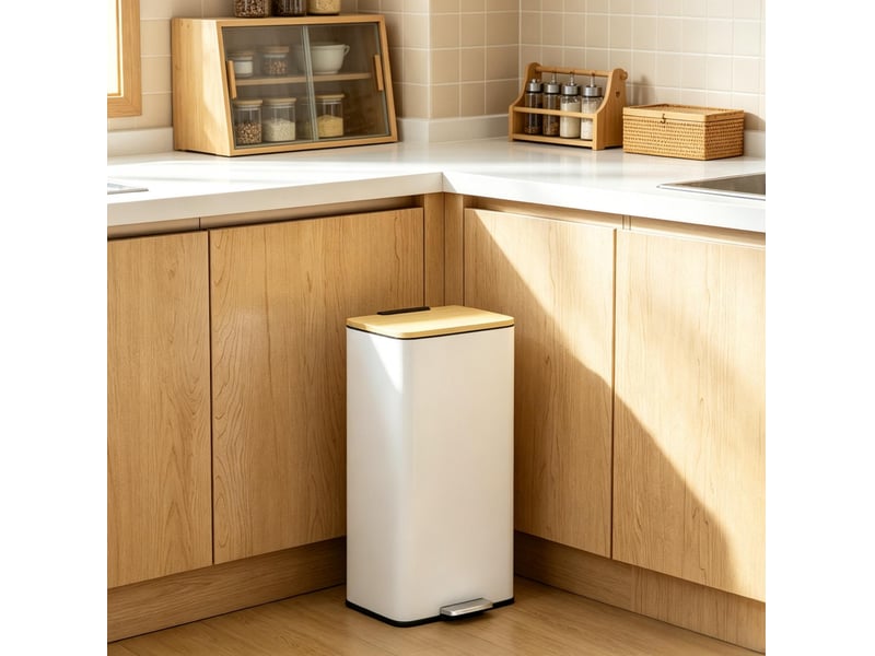  Poubelle de cuisine à pédale 20 l avec couvercle bambou evryae  - Conforama C
