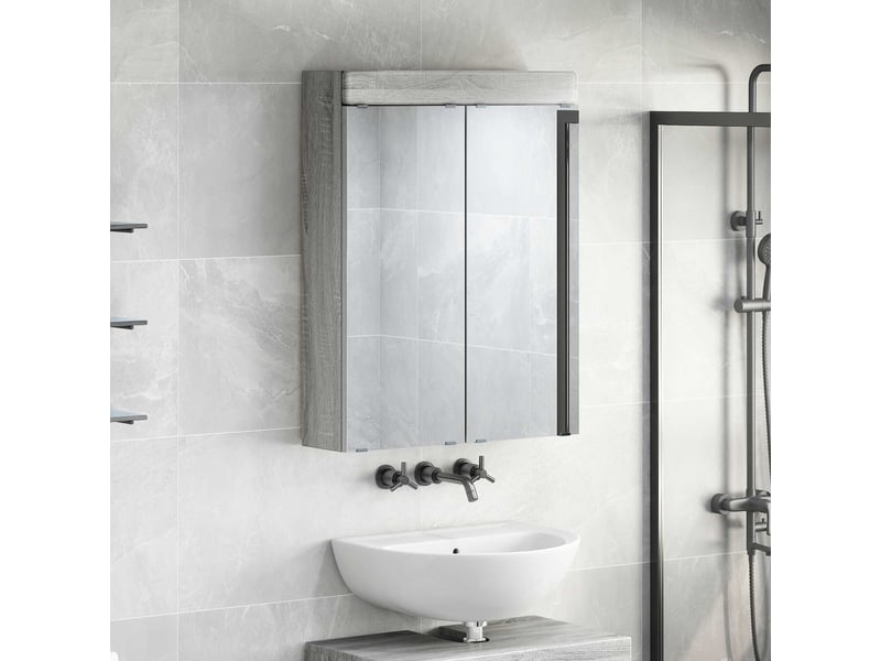 Amoire de salle de bain avec miroir, cabinet de salle de bain tulum sonoma gris cf64964 - Conforama D