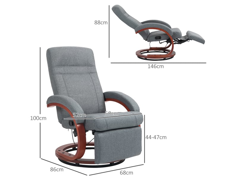  Fauteuil relax pivotant avec dossier inclinable et repose-pied, accoudoirs en bois, en polyester gris  - Conforama C