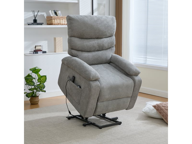 Fauteuil releveur électrique massant - 4 zones de massage, 8 points de vibration, dossier inclinable, gris - Conforama R