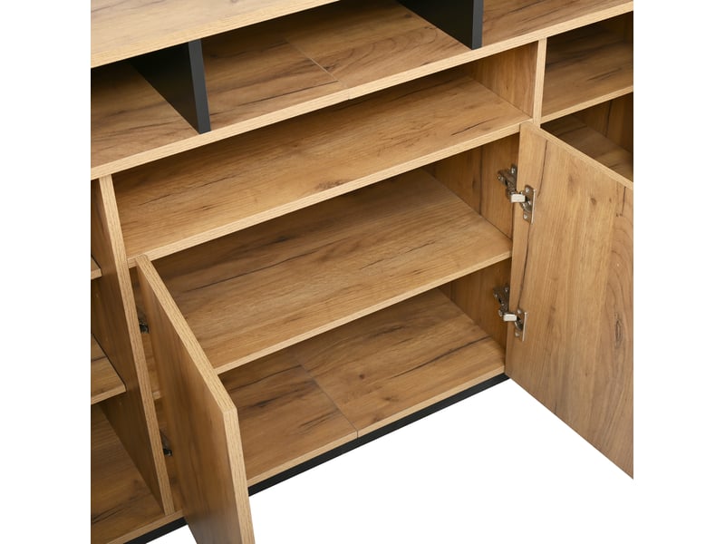  Buffet 140x40x85 cm, 4 portes et niches, commode de rangement pour salon, bureau et salle à manger, aggloméré naturel  - Conforama E