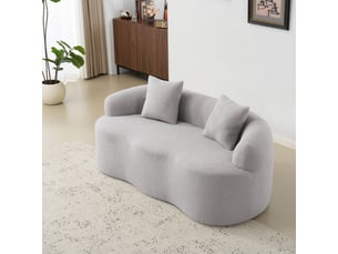 Canapé droit 2 places courbé avec accoudoirs ronds - coussins intégrés, mousse et ressorts gris clair 67×61×48 cm