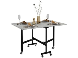 Table pliante à abattants pour 4 à 6 personnes avec 6 roulettes, en bois et acier, 120 x 80 x 73 cm, grise