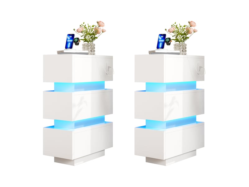 Lot de 2 tables de chevet 20x40x59,5 cm blanches avec led, usb et type-c - Conforama A