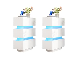 Lot de 2 tables de chevet 20x40x59,5 cm blanches avec led, usb et type-c
