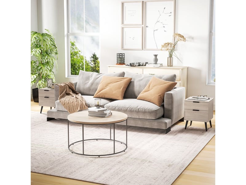  Lot de 2 tables de chevet table de nuit style nordique moderne avec tiroir à deux niveaux 40 x 40 x 50 cm chêne  - Conforama D