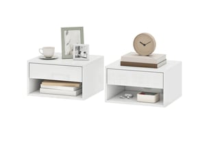 Ensemble de 2 tables de chevet suspendues, avec tiroir et étagère ouverte, 37 x 32 x 21 cm, blanc brillant