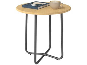 Table de jardin ronde en métal pour balcon et terrasse, ø48 x 51 cm, effet bois naturel