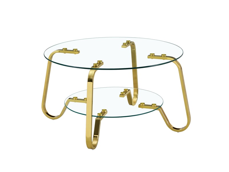  Table basse 2 niveaux pour salon, structure stable, métal doré et plateaux en verre, style moderne  - Conforama A