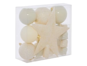 Kit de 18 boules de noël en plastique écru