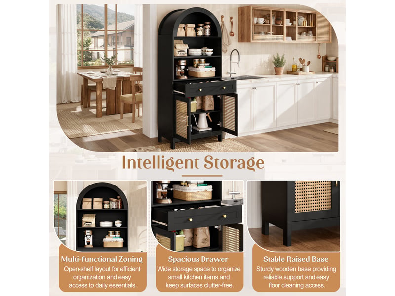  Meuble de rangement 2 portes 1 tiroir 3 niches noir et naturel 70 x 40 x 170 cm N657P45623334S - Conforama E