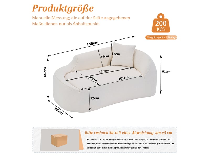 Canapé convertible 2 places en chenille avec assise profonde, chaiselongue incurvée blanche 155 × 96 × 65 cm - Conforama C
