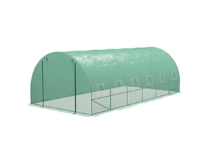 Serre tunnel 6x3x2 m avec système d'irrigation intégré, 12 fenêtres grillagées et 1 porte roulante verte