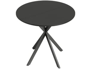 Table à manger ronde pour 2 personnes avec plateau aspect bois et piètement croisé en acier, noir