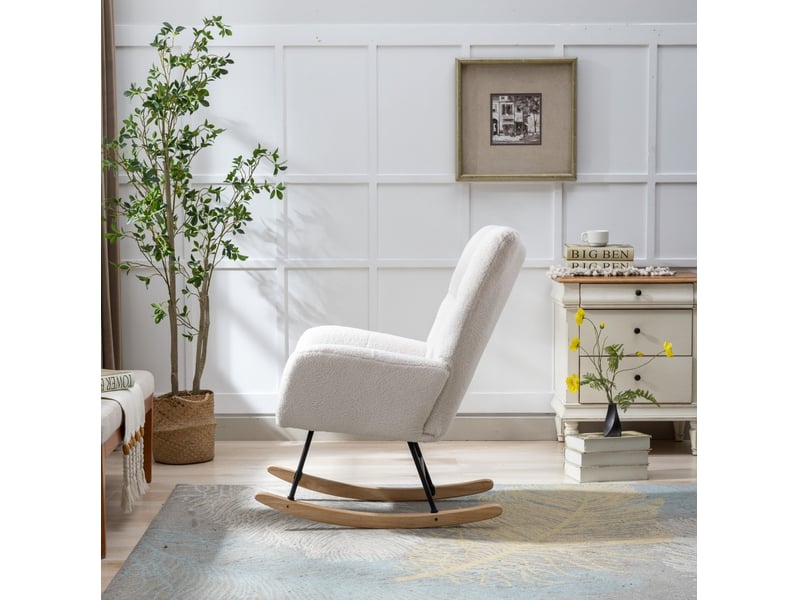  Fauteuil à bascule modenvie en tissu teddy blanc avec poche 77 x 64 x 90 cm  - Conforama E