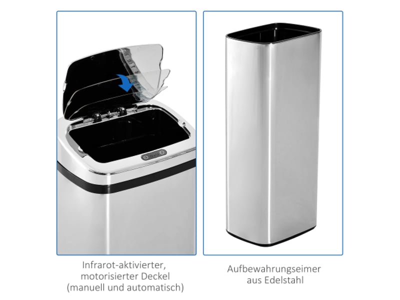 Poubelle automatique à capteur 50 l en inox, ouverture sans contact, argentée - Conforama D