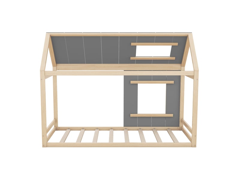  Modenvie lit enfant cabane 90x200 cm - avec toit et fenetre, structure en pin - pour chambre d enfant - naturel  - Conforama E