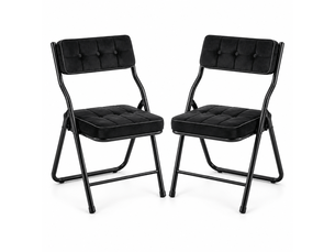 Lot de 2 chaises pliantes rembourrées 46x47x80 cm, sans montage, dossier incurvé 110°, assise en velours, structure acier renforcée, noir