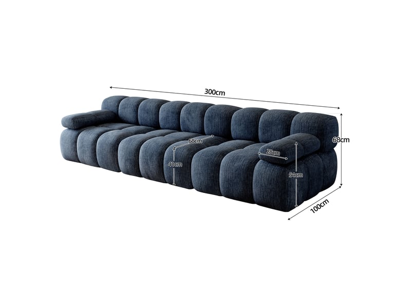  Canapé droit 3 places 300x100 cm – bleu – mousse haute élasticité en tissu chenille, sans montage  - Conforama C
