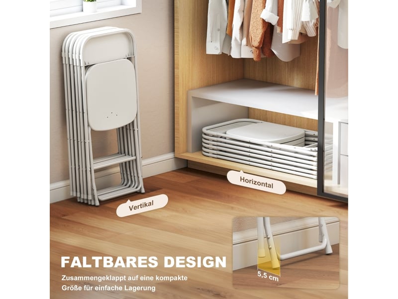  Lot de 6 chaises pliantes avec trous d’évacuation et patins antidérapants  - cadre en acier, plastique - blanc  - Conforama C