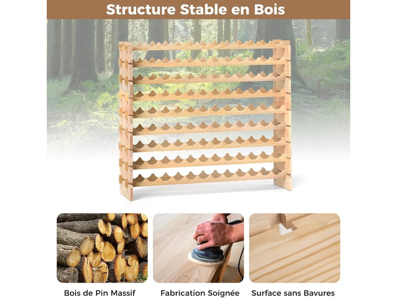 Casier à bouteilles pour 108 bouteilles, range bouteille vin avec 9 étagères,pour bars, sous-sols, 119 x 29 x 108cm, bois naturel  - Conforama C