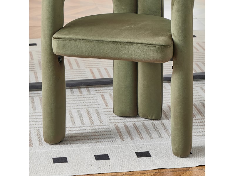 Lot de 4 chaises de salle à manger avec accoudoirs en chenille vert  - Conforama R