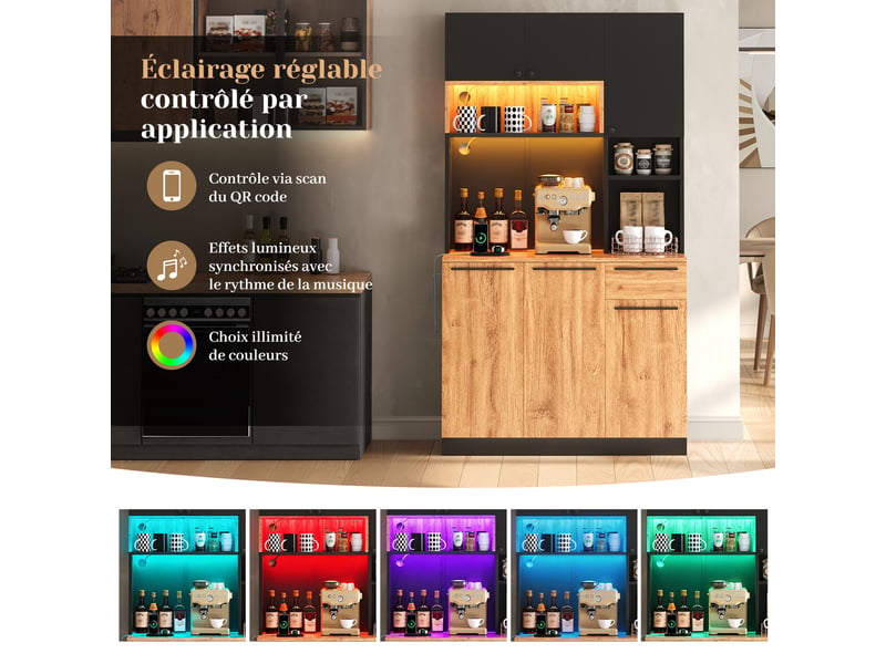  Meuble de cuisine muvano, armoire de cuisine avec 6 portes et 1 tiroir, éclairage led, 100 × 40 × 180 cm  - Conforama E