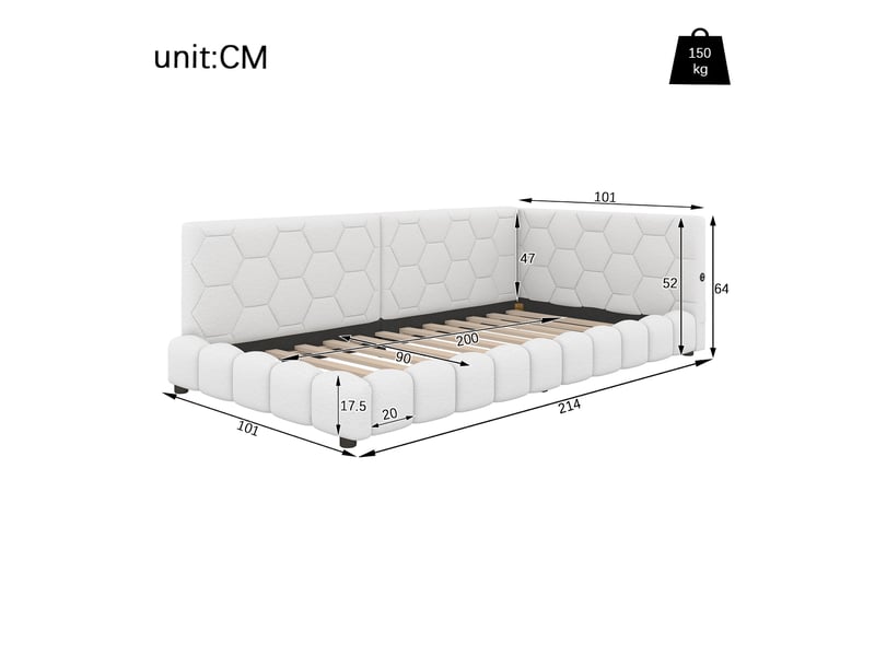 Canapé-lit 90x200cm, tête de lit, dossier et sommier, lit simple avec avec éclairage led, recharge, lit enfant et adulte, velours blanc, sans matelas - Conforama C