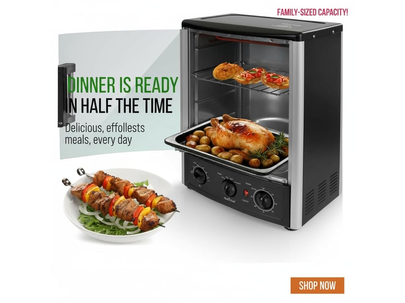  Four rotissoire 24qt, 22l – mini four de comptoir à convection avec grill, minuteur, thermostat réglable, porte vitrée, cuisson uniforme, rôtissoire verticale incluse  - Conforama C