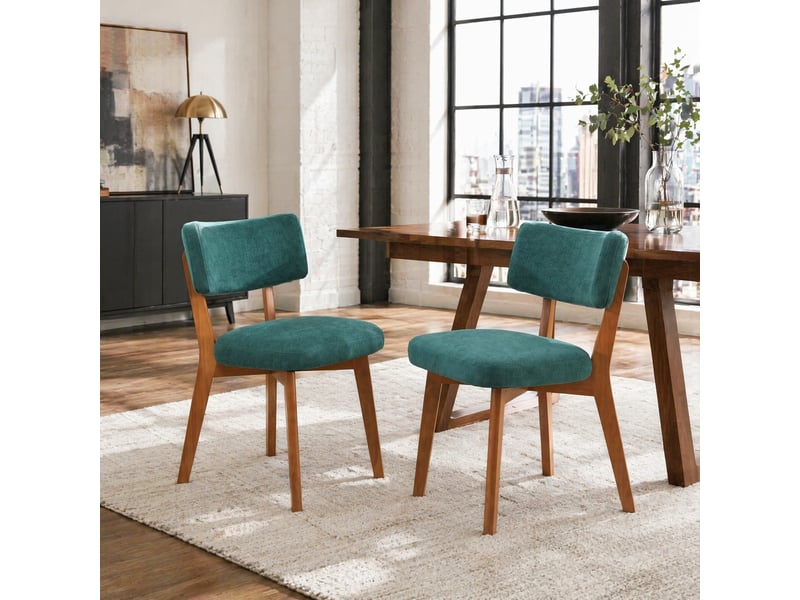  Lot de 2 chaises de salle à manger en tissu vert, pieds en bois  - Conforama E