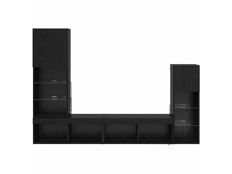  Meubles tv muraux 4 pcs avec étagères et éclairage led contemporain style minimaliste 90 x 40 x 102 cm en bois d'ingénierie chêne noir 02_0056093  - Conforama E