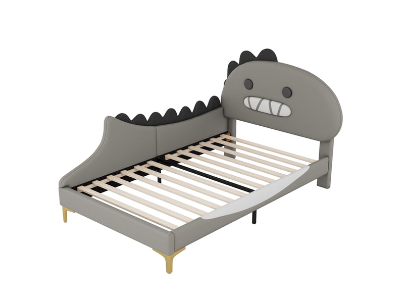  Lit enfant 90x200 cm gris en pu et mdf forme dinosaure  - Conforama E