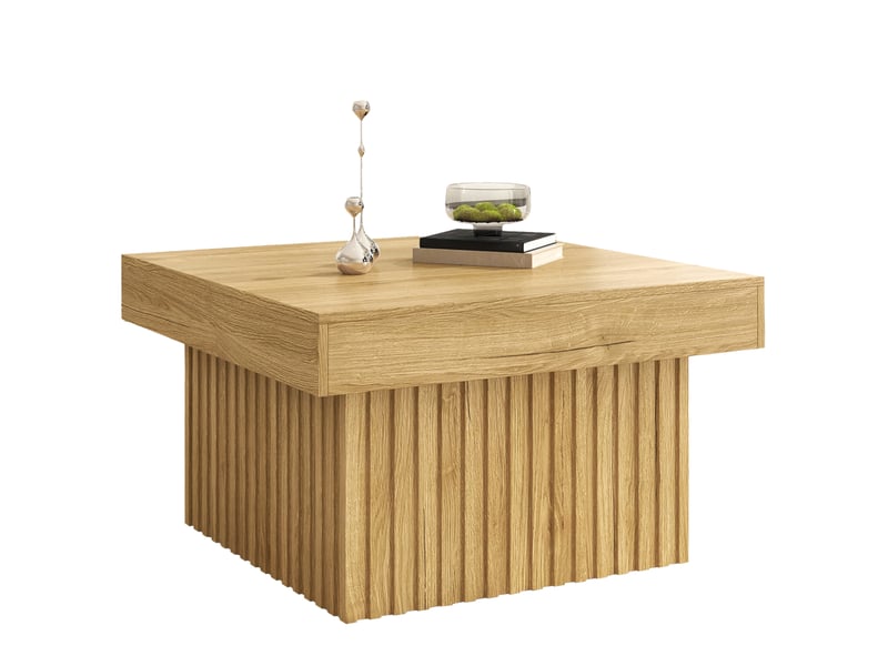  Table basse carrée 79x79x46 cm, motif en bois, facile à nettoyer, pour salon, moderne, aggloméré et mdf, couleur bois  - Conforama A