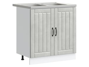 Meuble sous évier 2 pcs gris béton bois d'ingénierie