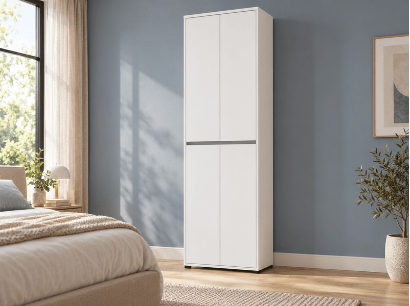  Armoire meuble à chaussures 4 portes coloris blanc - longueur 70 x profondeur 34 x hauteur 210 cm  - Conforama B