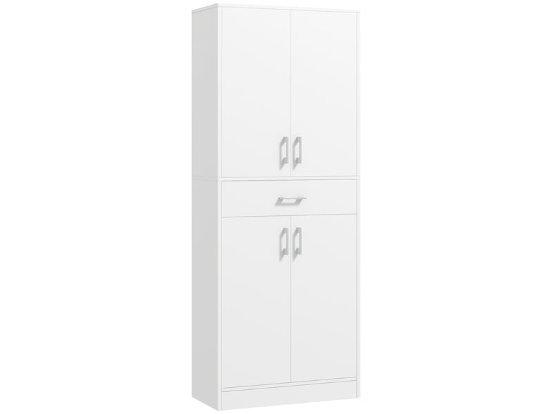  Buffet haut armoire de cuisine 4 portes 2 placards et 1 tiroir central hauteur 180 cm avec 2 réglables étagères blanc  - Conforama B