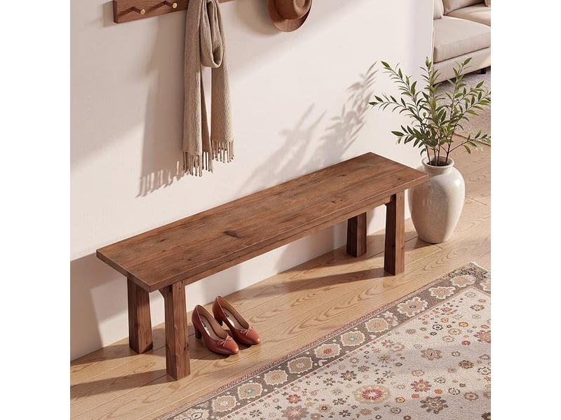  Banc d'entrée en bois massif, banc à chaussures rustique marron, banc de chambre à coucher rustique et étroit de style fermier, pour couloir, cuisine, chambre, salle à manger, l'intérieur  - Conforama E