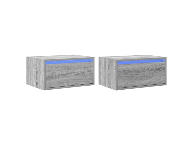  Lot de 2 table de chevet mural avec lumières led sonoma gris shl26139  - Conforama A