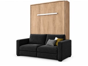 Lit escamotable vertical kimber avec canapé tissu intégré – le salon le jour, un vrai lit la nuit-120x200-cadre chêne clair-façade chêne clair-canapé noir